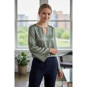 Go By GoSilk   Women"s  BlousesGray Keyhole Neck Blouse S minimalist asimetrycal